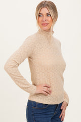Beige Mock Neck Long Sleeve Brushed Lace Top