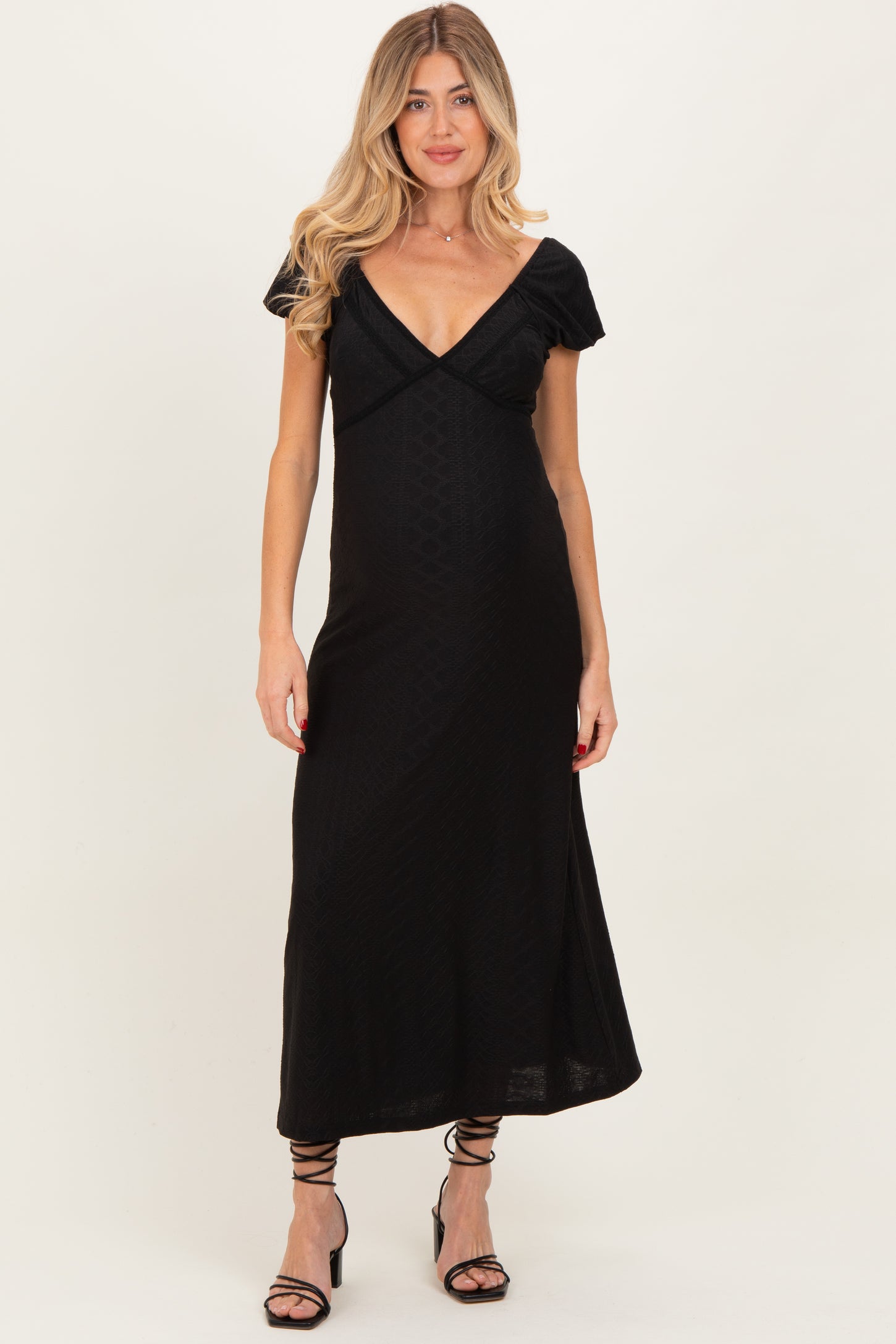 black textured midi dress Vila - Textured Midi Dress - Women - Polyester/Spandex - S