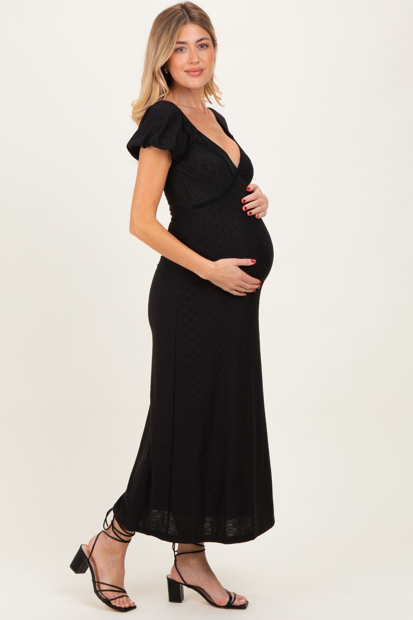 Black Texture Knit Maternity Midi Dress – PinkBlush