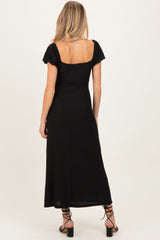 Black Texture Knit Maternity Midi Dress