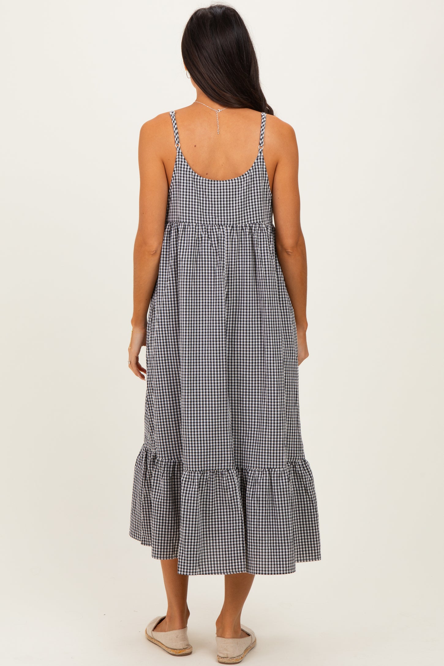 Black Gingham Sleeveless Midi Dress