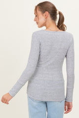 Heather Grey Pointelle Knit Maternity Henley Top