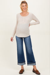 Oatmeal Pointelle Knit Maternity Henley Top