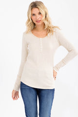 Oatmeal Pointelle Knit Maternity Henley Top