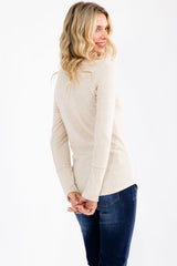 Oatmeal Pointelle Knit Henley Top
