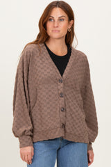 Mocha Checkered Knit Button Front Maternity Cardigan