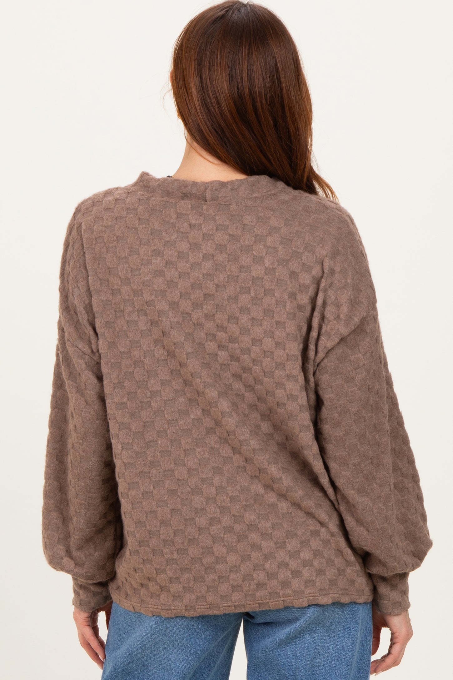 Mocha Checkered Knit Button Front Cardigan
