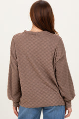 Mocha Checkered Knit Button Front Cardigan