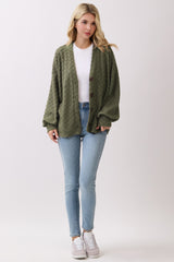 Olive Checkered Knit Button Front Cardigan