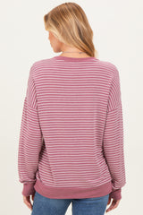 Mauve Striped Crew Neck Pullover Maternity Top
