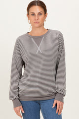Taupe Striped Crew Neck Pullover Maternity Top