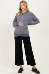 Navy Striped Crew Neck Pullover Maternity Top