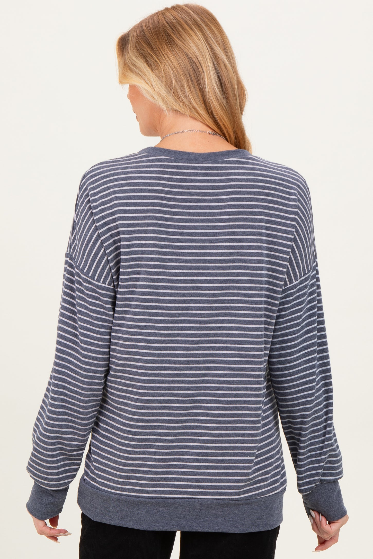 Navy Striped Crew Neck Pullover Maternity Top