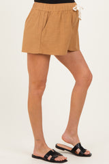 Camel Drawstring Maternity Shorts