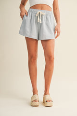 Light Blue Drawstring Maternity Shorts