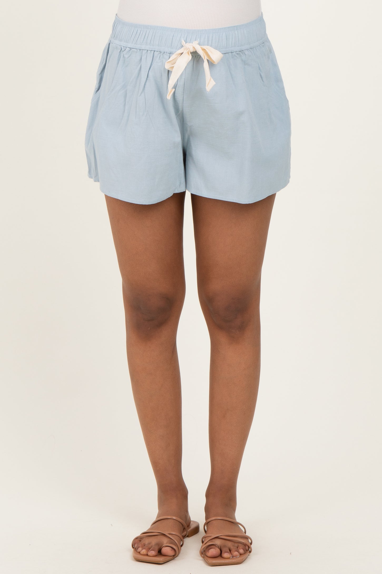 Light Blue Drawstring Maternity Shorts