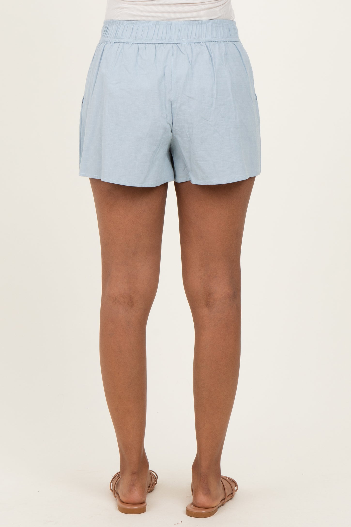 Light Blue Drawstring Maternity Shorts