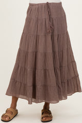 Mocha Tiered Drawstring Maternity Maxi Skirt