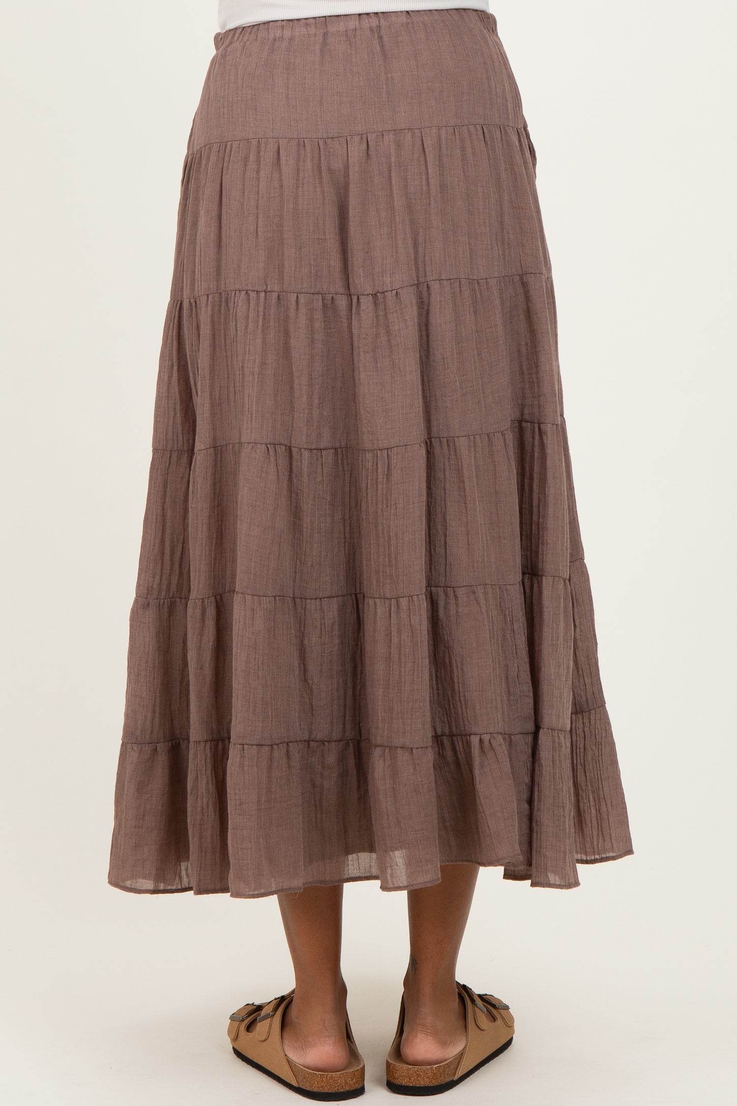 Mocha Tiered Drawstring Maternity Maxi Skirt