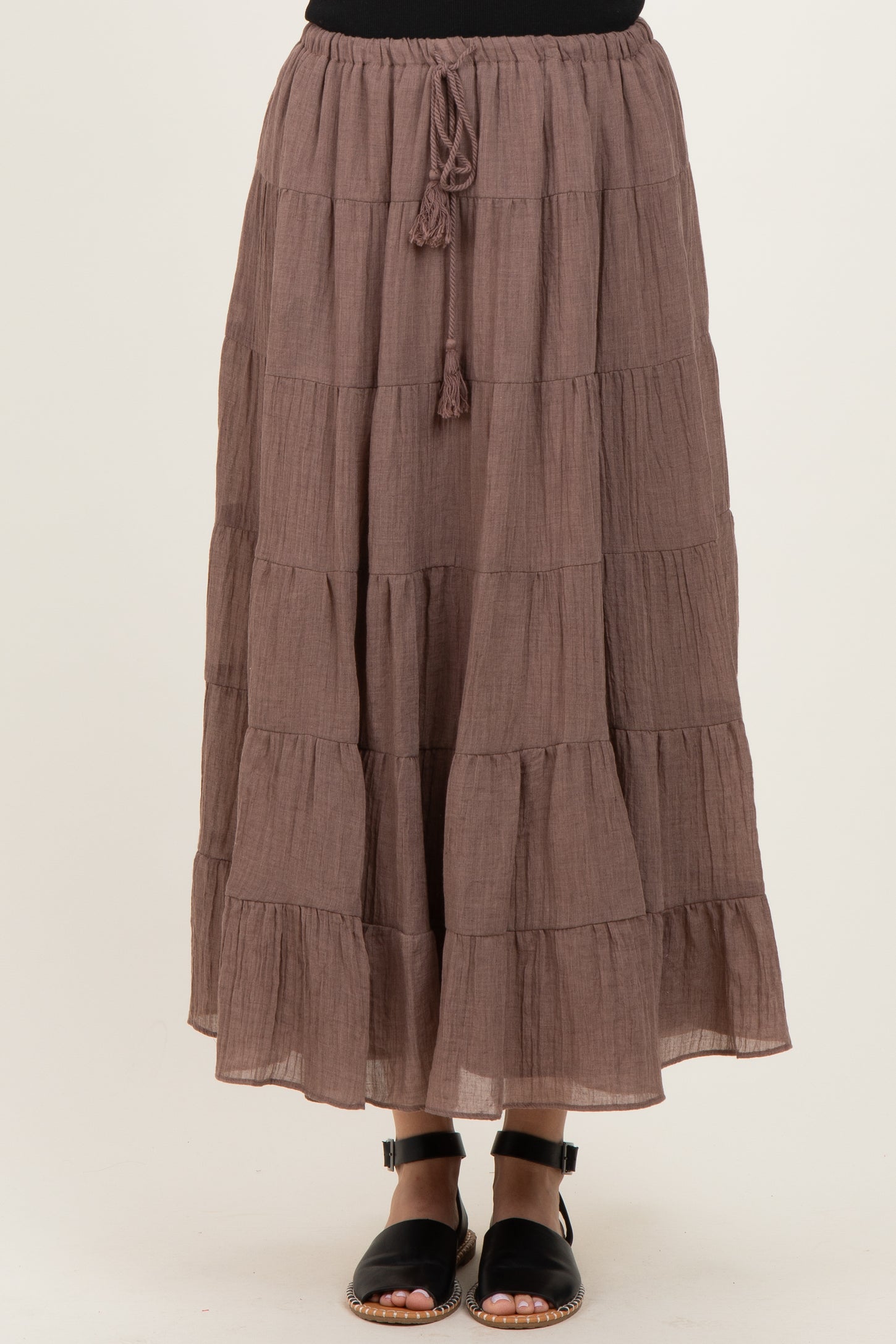Mocha Tiered Drawstring Maxi Skirt