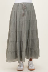 Light Olive Tiered Drawstring Maternity Maxi Skirt