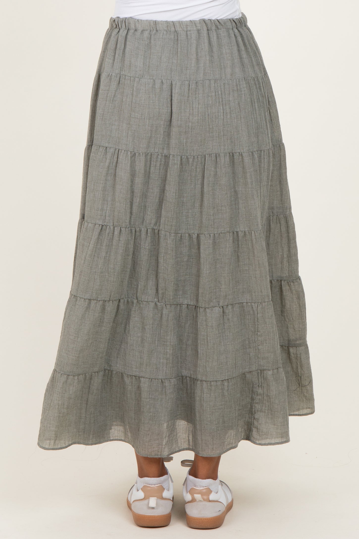 Light Olive Tiered Drawstring Maternity Maxi Skirt