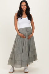 Light Olive Tiered Drawstring Maternity Maxi Skirt