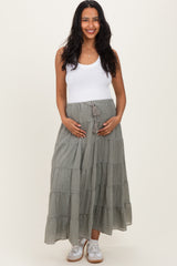 Light Olive Tiered Drawstring Maternity Maxi Skirt