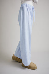 Light Blue Striped Front Tie Lounge Pants
