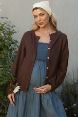 Brown Classic Crew Neck Maternity Button Cardigan
