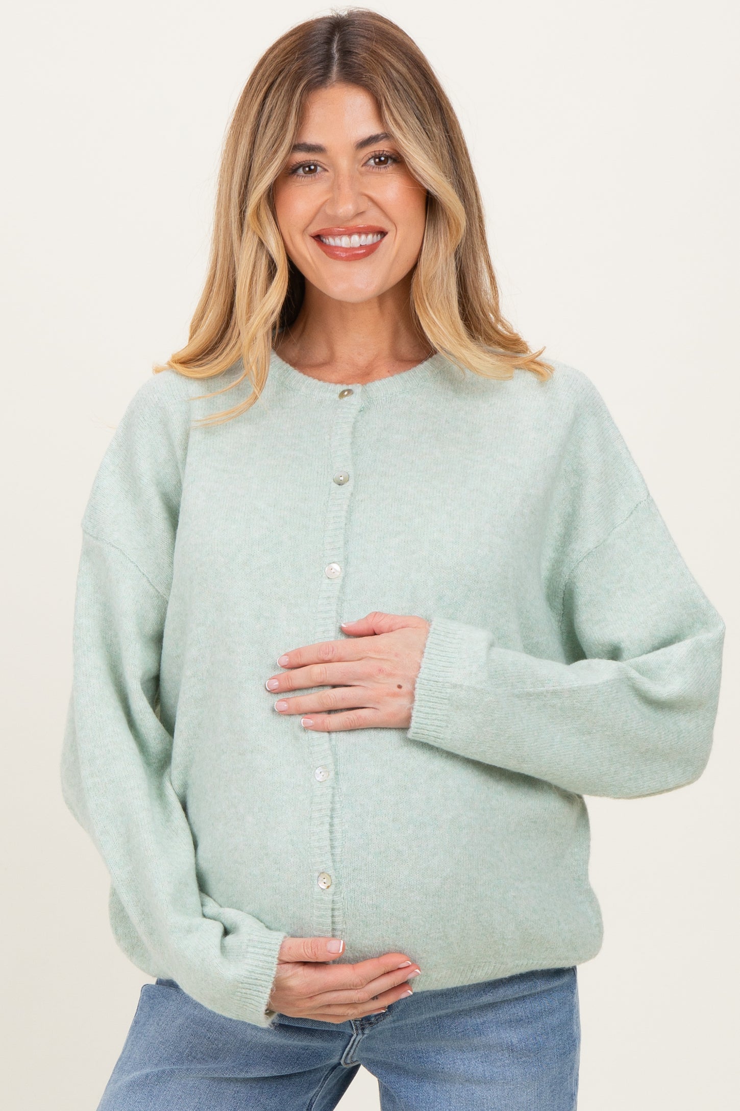 Mint Classic Crew Neck Maternity Button Cardigan