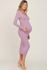 Violet V-Neck Long Sleeve Fitted Maternity Maxi Dress