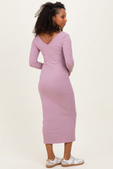 Violet V-Neck Long Sleeve Fitted Maxi Dress