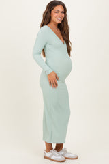 Sage V-Neck Long Sleeve Fitted Maternity Maxi Dress