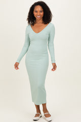 Sage V-Neck Long Sleeve Fitted Maternity Maxi Dress