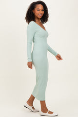 Sage V-Neck Long Sleeve Fitted Maxi Dress