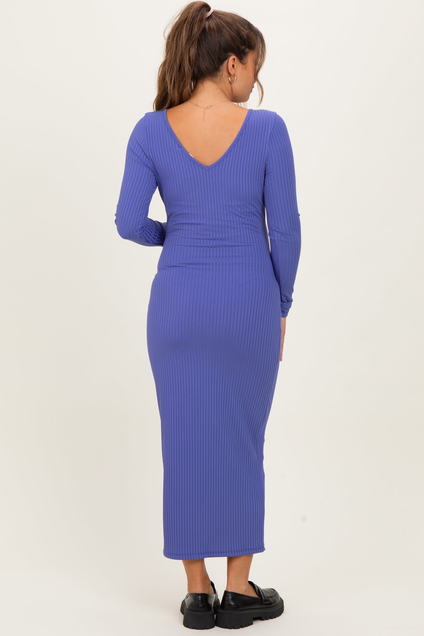 Iris Blue V-Neck Long Sleeve Fitted Maternity Maxi Dress PinkBlush Iris Blue V-Neck Long Sleeve Fitted Maternity Maxi Dress PinkBlush