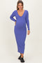 Iris Blue V-Neck Long Sleeve Fitted Maternity Maxi Dress