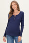 Navy Ribbed Long Sleeve Button Town Maternity Top