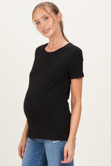 Black Basic Short Sleeve Maternity Tee