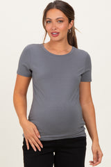 Slate Grey Basic Short Sleeve Maternity Tee