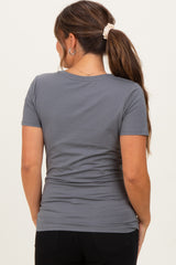 Slate Grey Basic Short Sleeve Maternity Tee