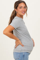 Heather Grey Basic Short Sleeve Maternity Tee