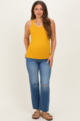 Mustard Brushed Knit Stitch Detail Maternity Tank Top