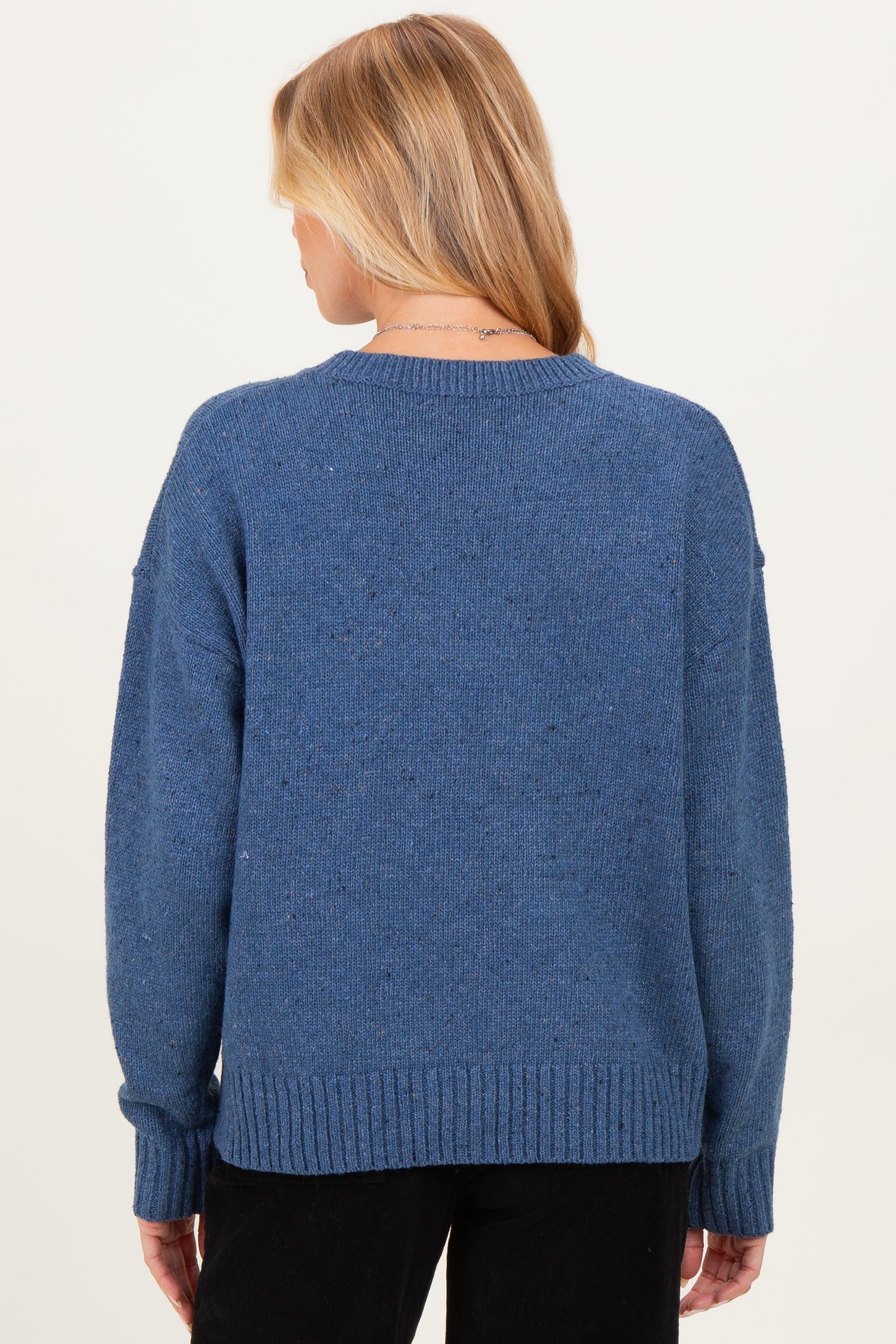 Blue Speckle Knit Crew Neck Maternity Sweater