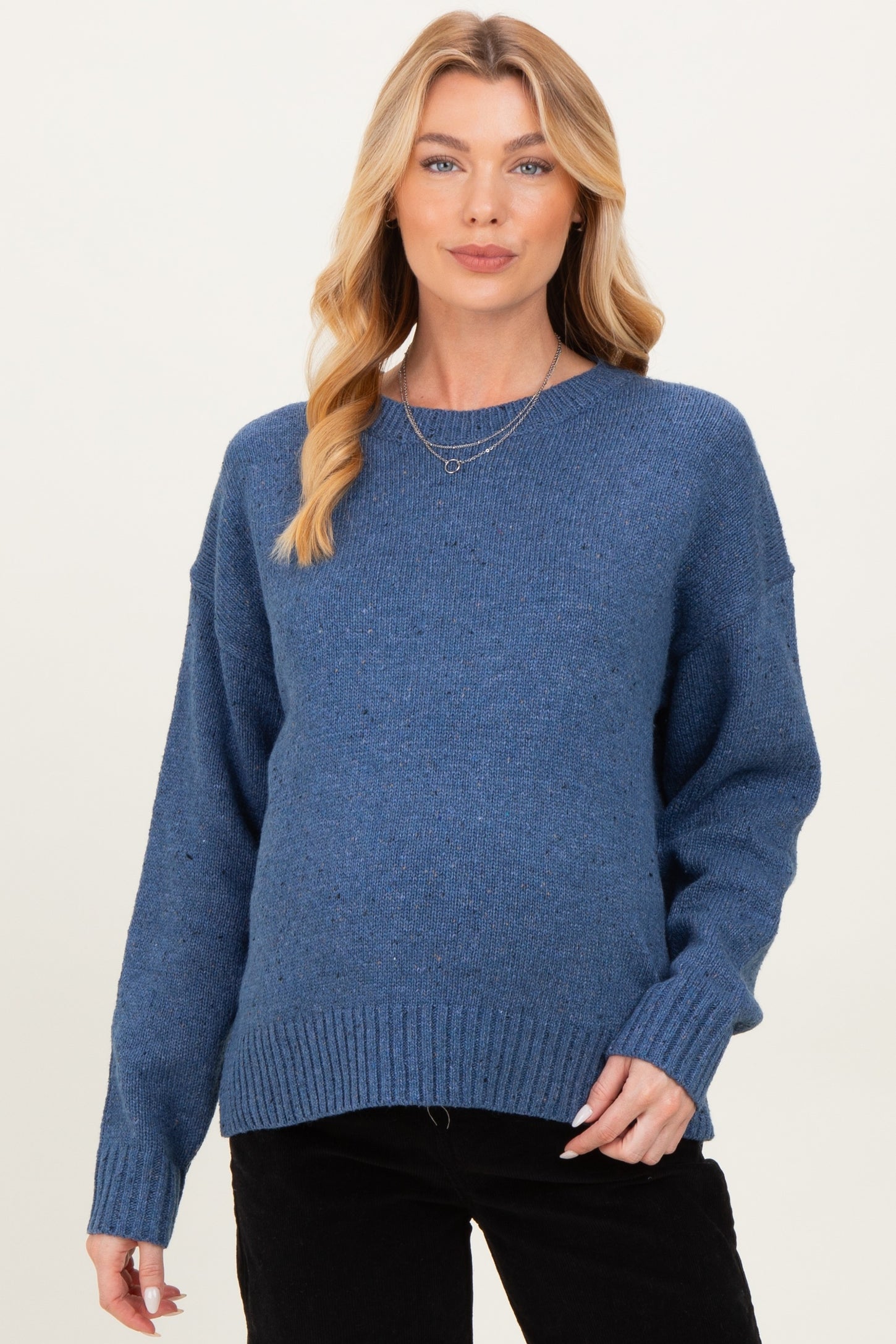 Blue Speckle Knit Crew Neck Maternity Sweater