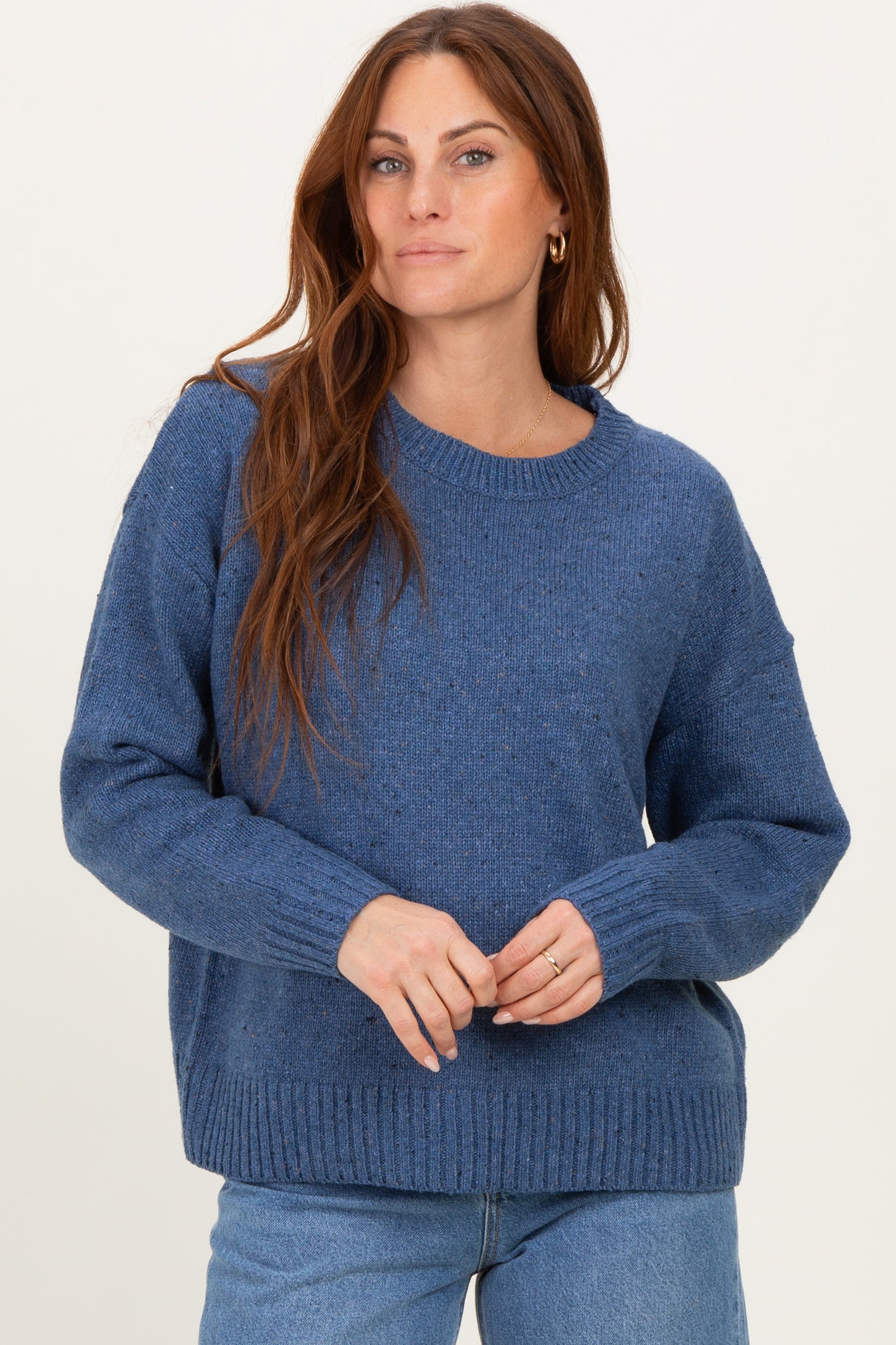 Blue Speckle Knit Crew Neck Sweater