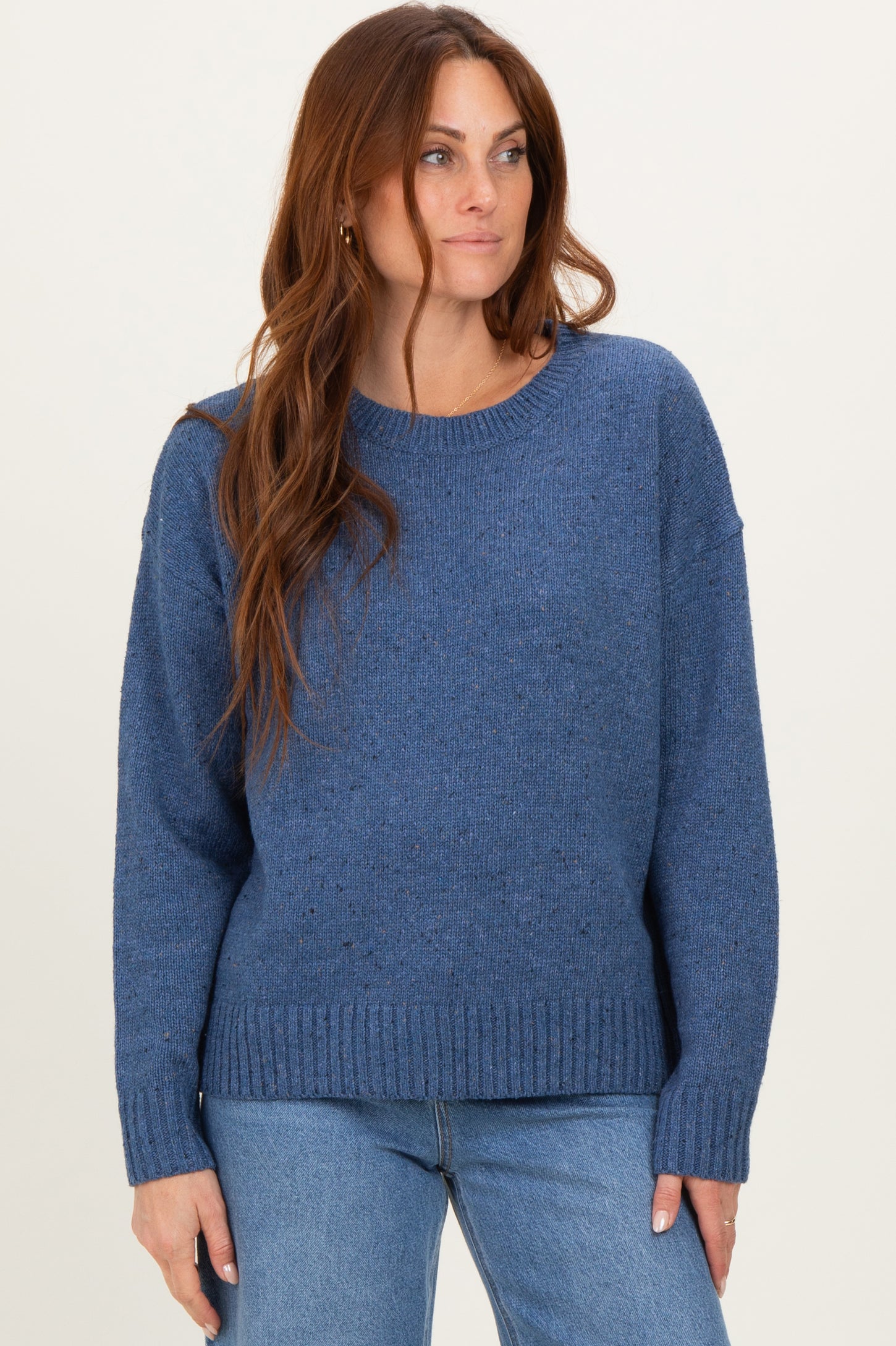 Blue Speckle Knit Crew Neck Sweater