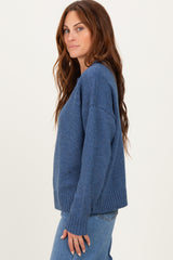 Blue Speckle Knit Crew Neck Sweater