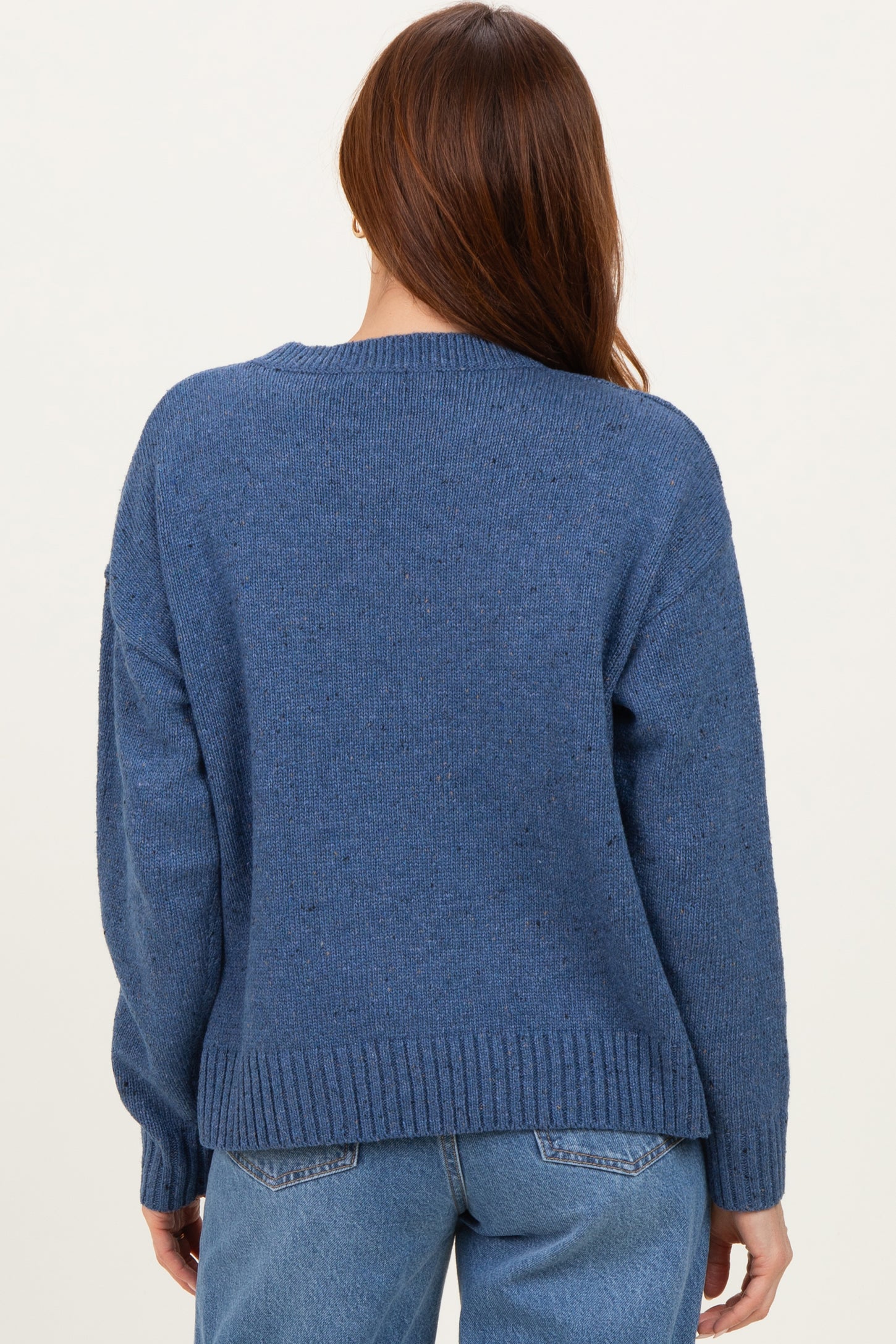 Blue Speckle Knit Crew Neck Sweater